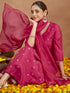 Janasya Women's Pink Chanderi Silk Embellished Zari Embroidered A-line Kurta Set